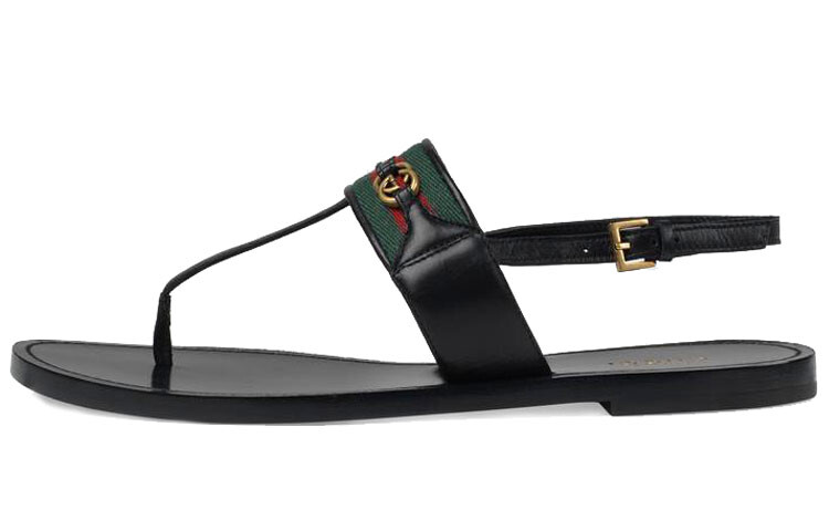 

Сандалии GUCCI Web Stripe T-bar Flat Sandals