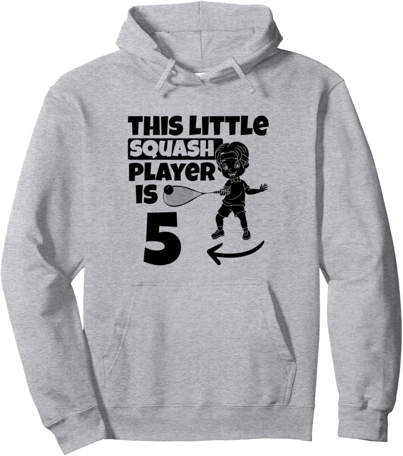 

Этому маленькому игроку в сквош 5 лет. Толстовка с надписью «Сквош на 5-й день рождения» Kids Squash Player 5Th Birthday Party, серый