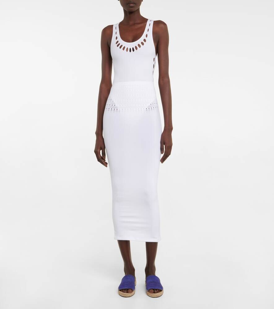 Техническая юбка миди с вырезами ALAÏA, белый — фото 2
