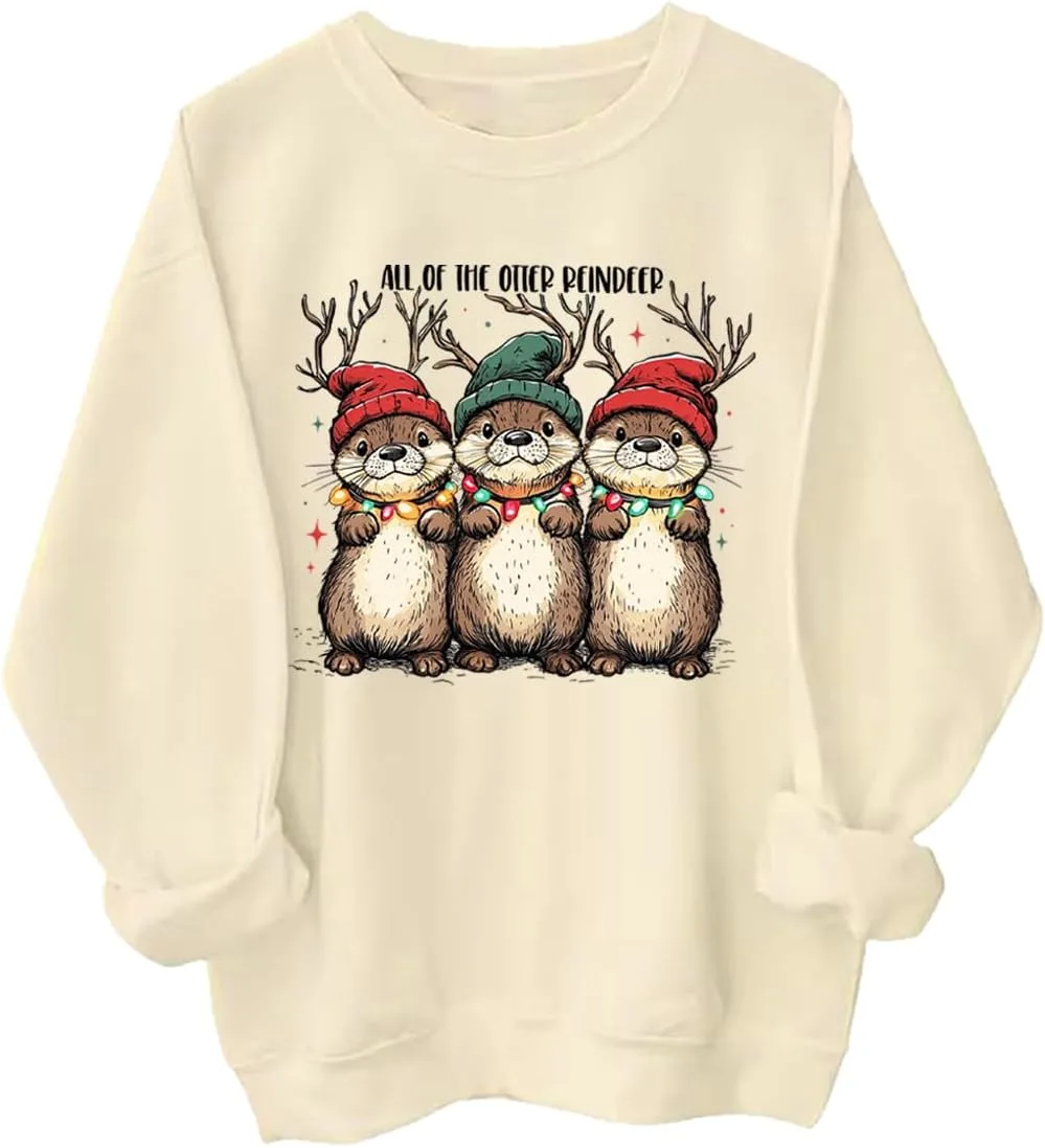

Толстовка с оленем и выдрой Funny Otter Christmas Hoodie JIONOCY