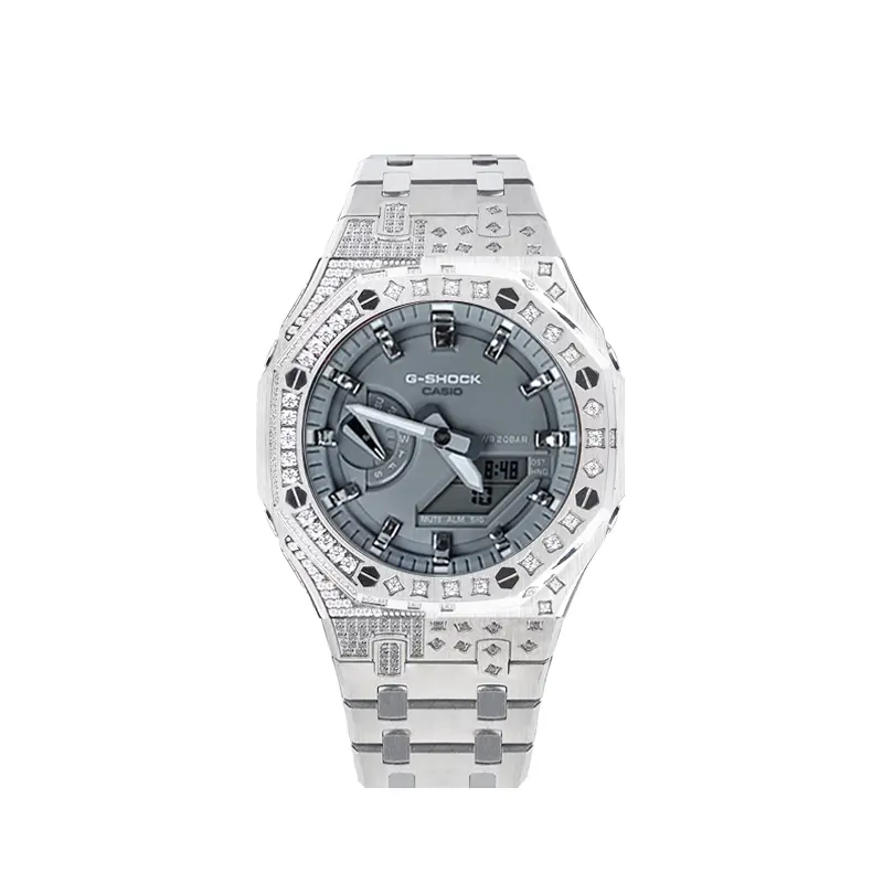 

CASIO Часы Unisex Liquid Crystal/Analog Dual Display Series 48.5mm Gray Watch, Shadow Star Diamond Silver Steel