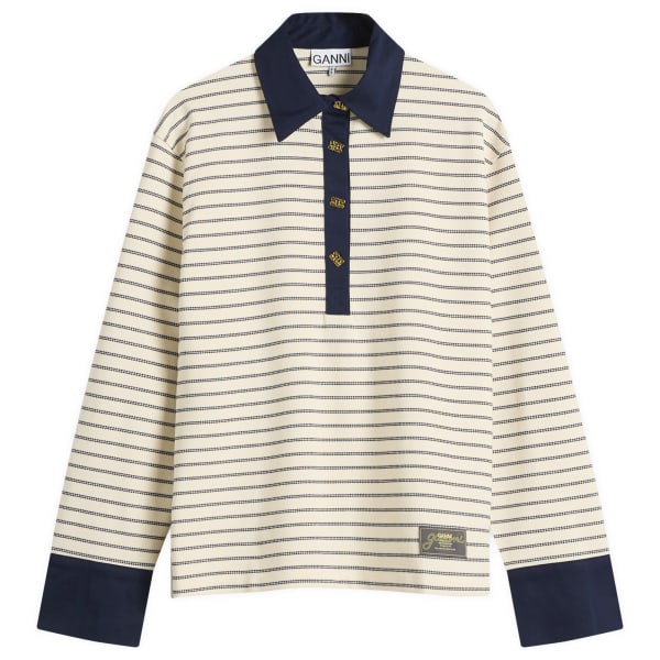

Поло из однослойной пике-джерси Ganni, Egret