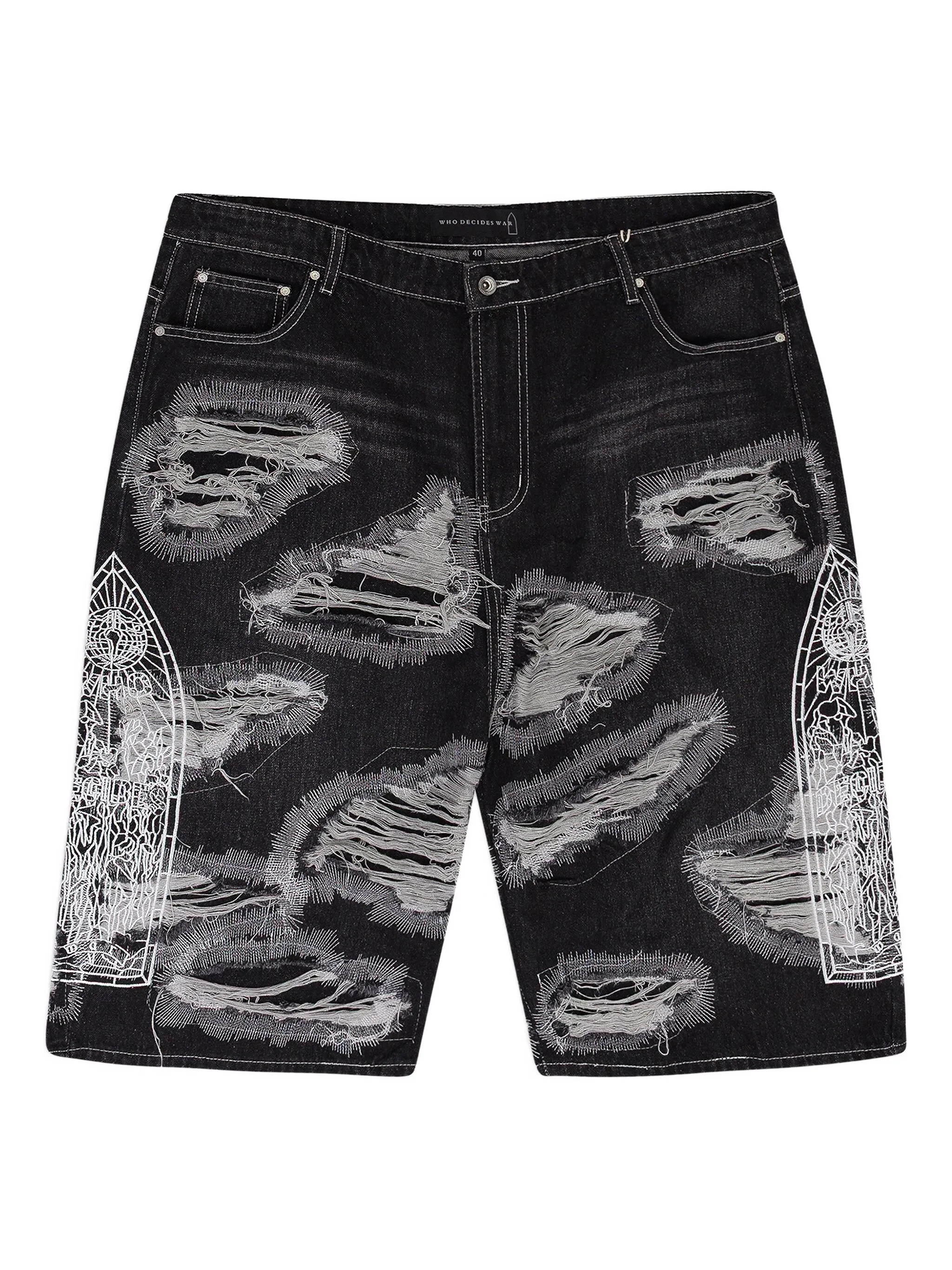 

Джинсовые шорты Darning с вышивкой Who Decides War, черный