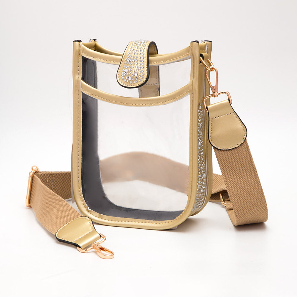 

Блестящая стеганая искусственная кожа прозрачная мини-сумка через плечо FASHNZFAB, золотой