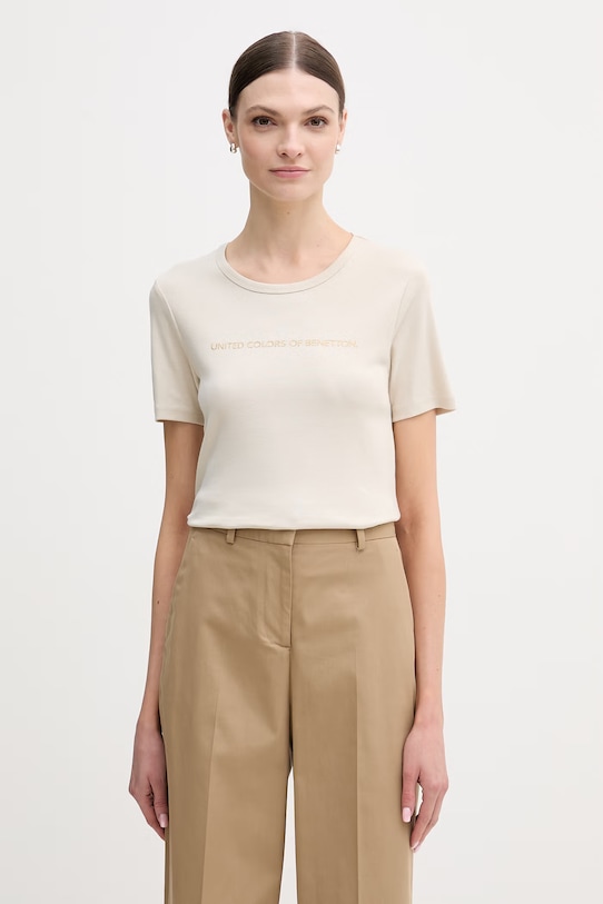 

Хлопковая футболка United Colors of Benetton, бежевый