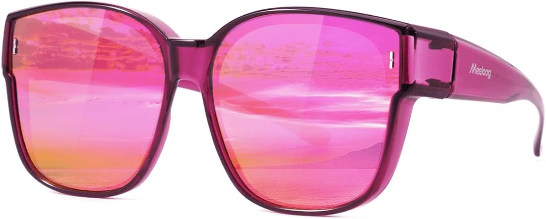 

Солнцезащитные очки Meeloog Large Polarized Fit Over Glasses для женщин и мужчин, большие, модные квадратные очки для вождения и езды MST0110, P1 Purple Frame/Rose Mirrored Lens