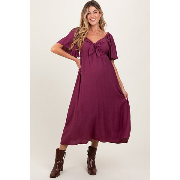 

Платье миди с рукавами-фонариками и завязкой спереди для беременных Pinkblush, Plum