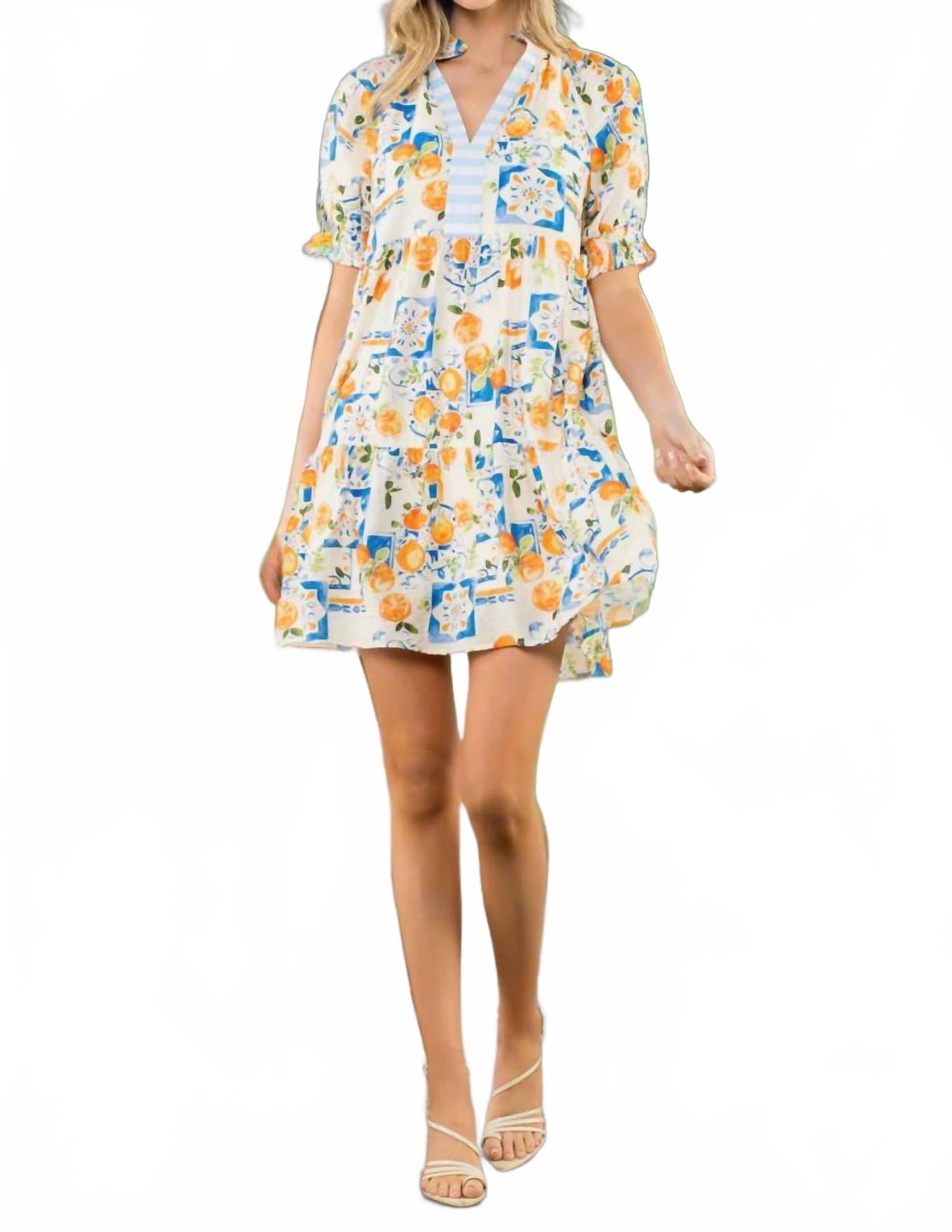 

Мини-платье с принтом «цитрусовая плитка» и рукавами-фонариками в оранжевом цвете Thml, оранжевый