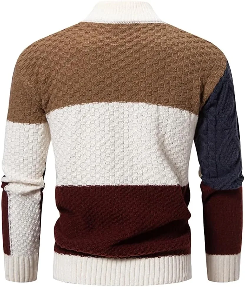 Мужской свитер с пэчворком, slim fit, воротник-стойка — фото 2