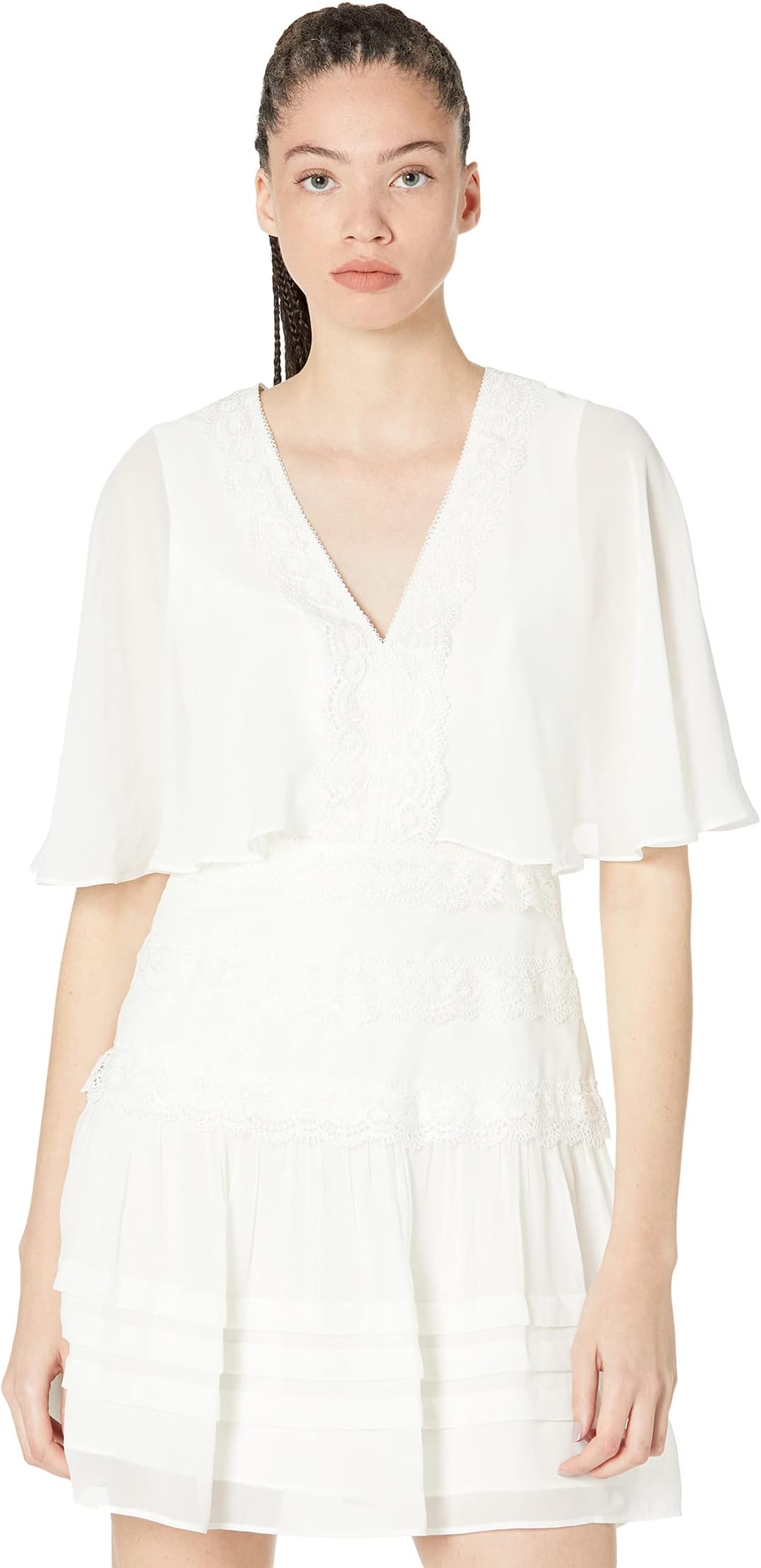 

Платье BCBGMAXAZRIA Embroidered Chiffon Flutter Sleeve Cocktail, цвет Off-White
