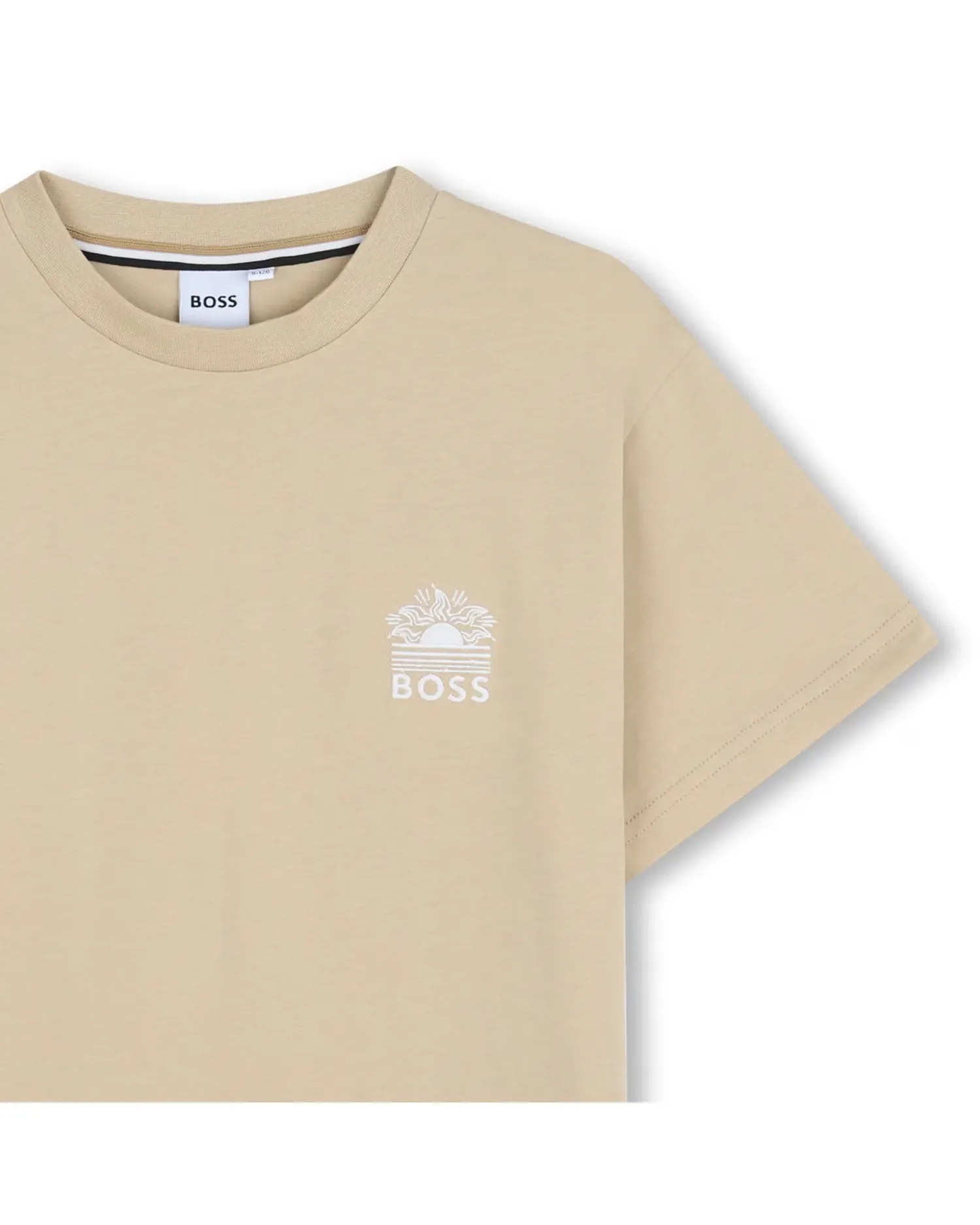Детская футболка с коротким рукавом из однотонного хлопка BOSS Kidswear, Natural — фото 2