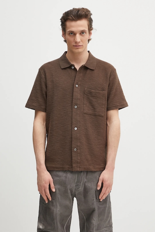

Хлопковая рубашка Gustav Crochet Jersey Shirt Norse Projects, коричневый