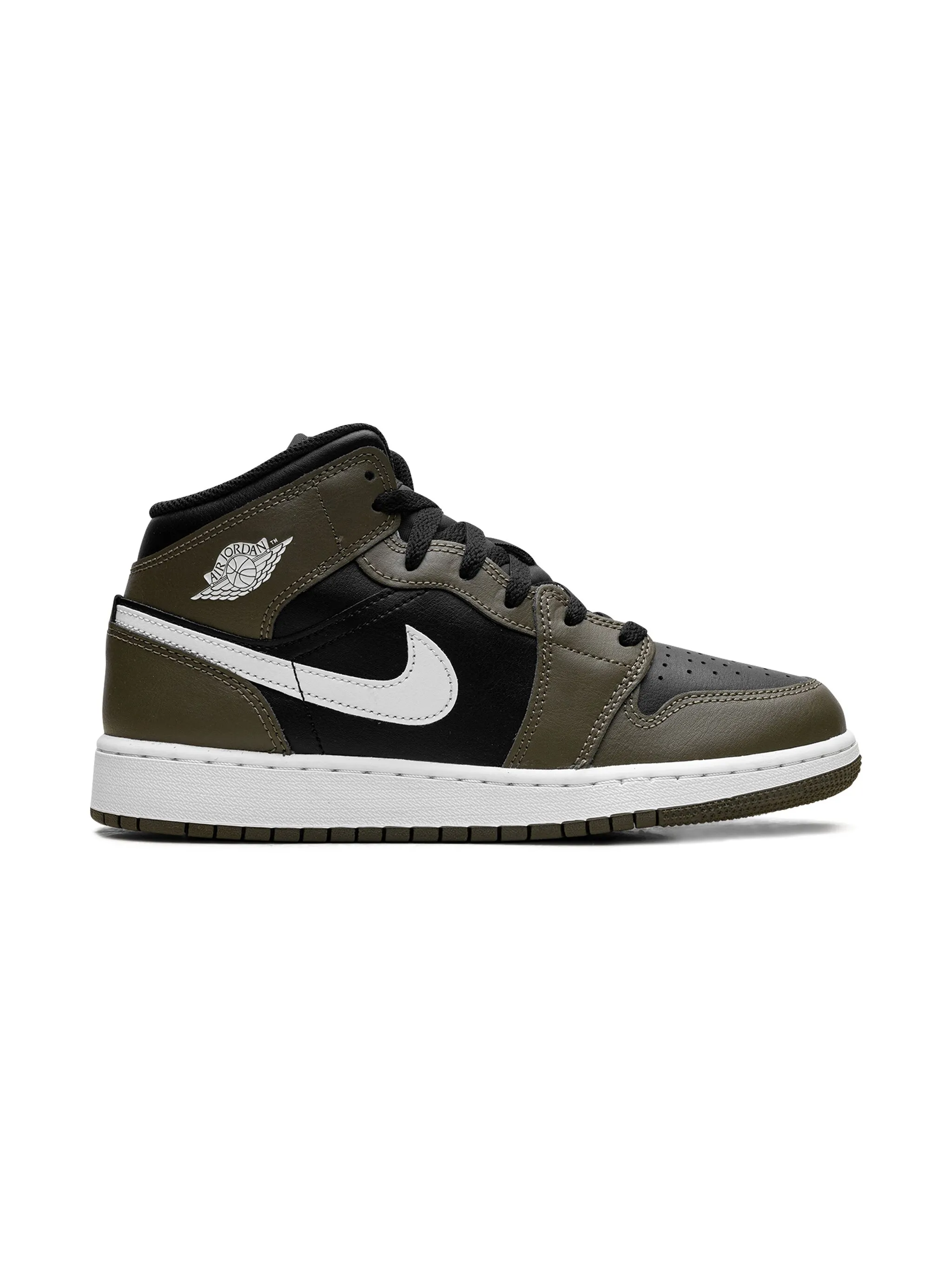 Кроссовки Jordan 1 Mid Black/White/Medium Olive Jordan Kids, черный — фото 2