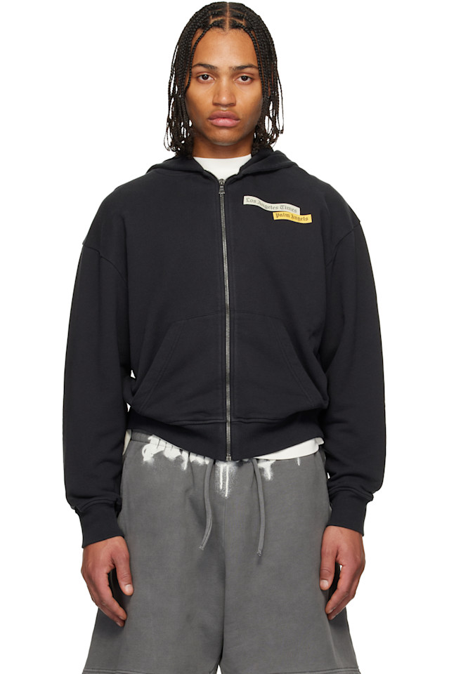 

Palm Angels Черная толстовка на молнии с надписью "Новости Los Angeles Times"