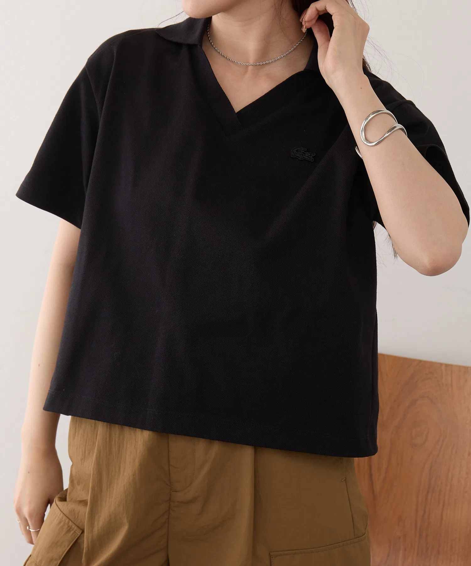 Поло LACOSTE Skipper, с логотипом в виде одной точки, 100% хлопок, черный — фото 3