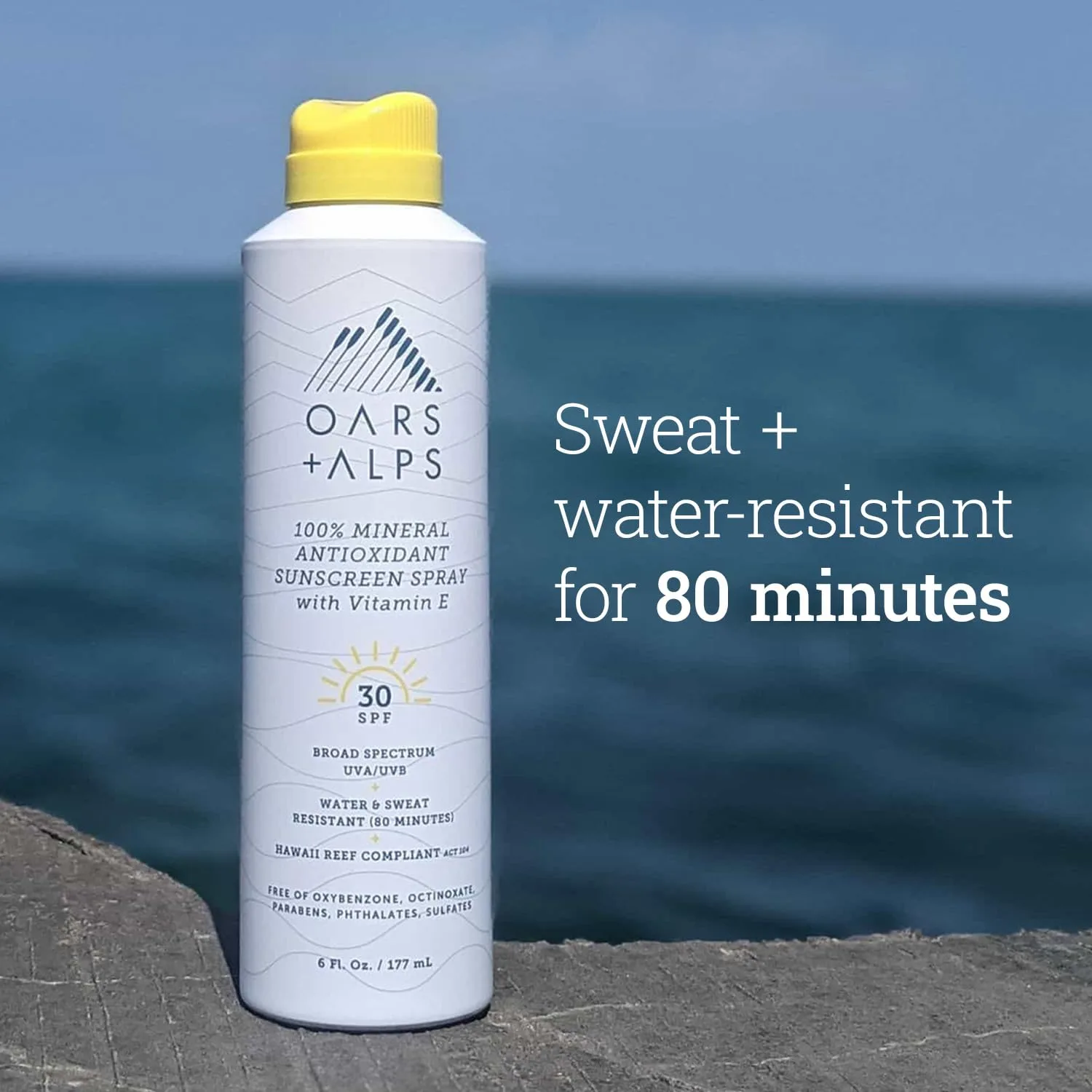 Минеральный солнцезащитный спрей Oars + Alps SPF для лица и тела, обогащенный витамином Е и антиоксидантами, водо- и потоустойчивый, подходит для всех типов кожи, легкий, увлажняющий. 177 мл (1 шт.), Clear — фото 4