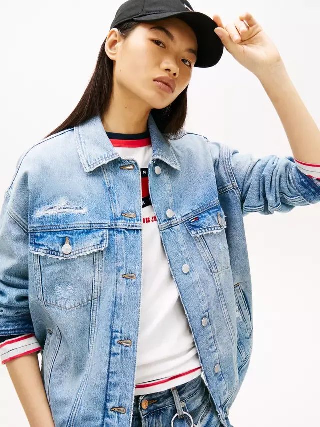 Джинсовая куртка-тракер большого размера, светло-голубая Tommy Hilfiger — фото 4