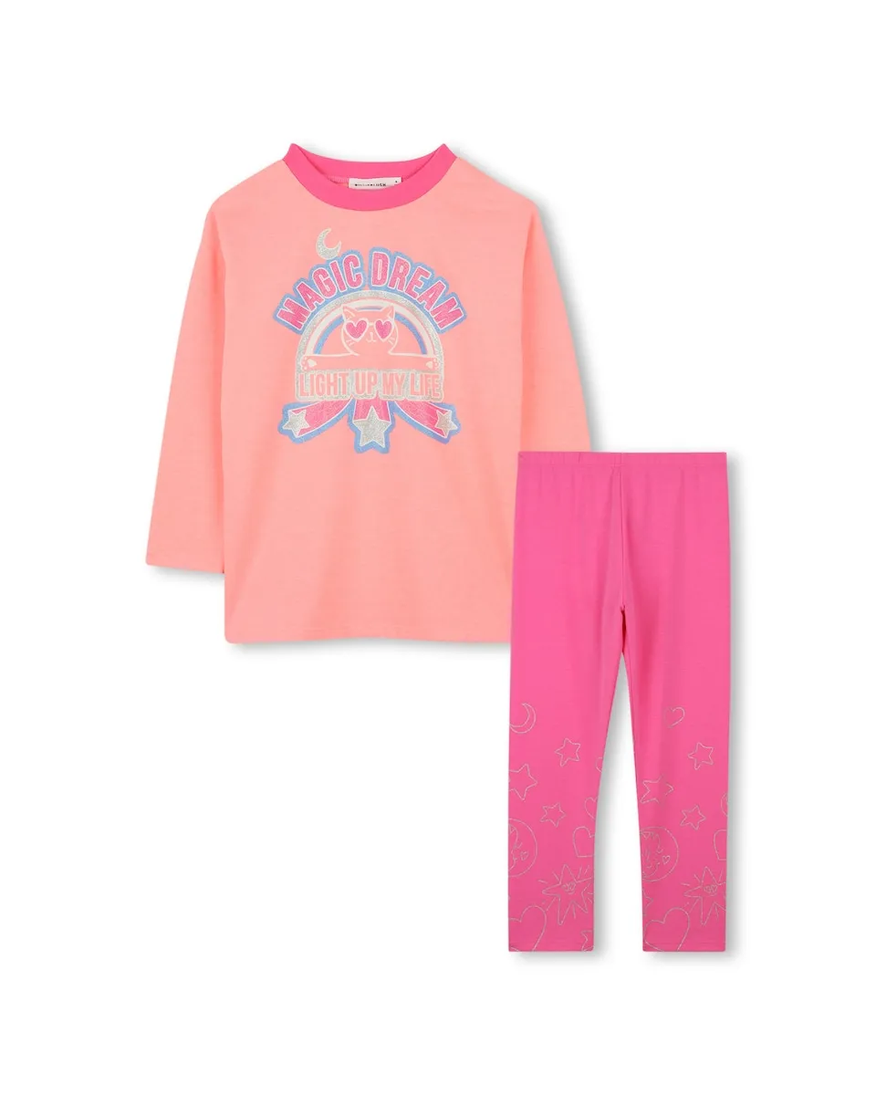 

Детская пижама с длинными рукавами и рисунком спереди Billieblush, лососевый