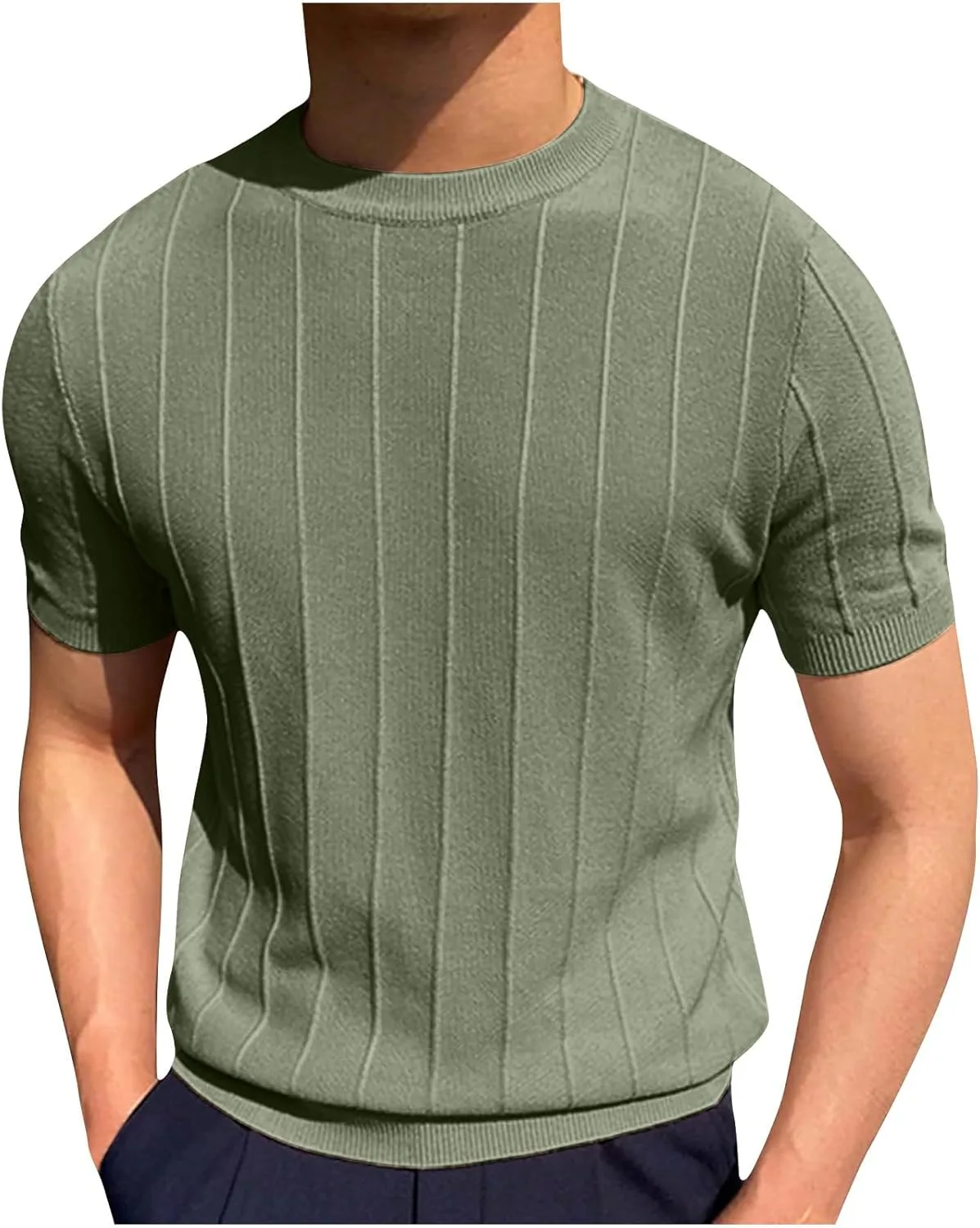 

Футболка для мужчин Summer Shirt Short Sleeve Crewneck Ribbed Slim Fit