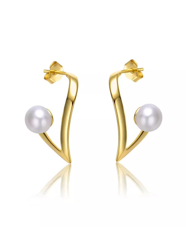 

Серьги из стерлингового серебра 14 карат с белым пресноводным жемчугом и геометрическим абстрактным рисунком Genevive, gold