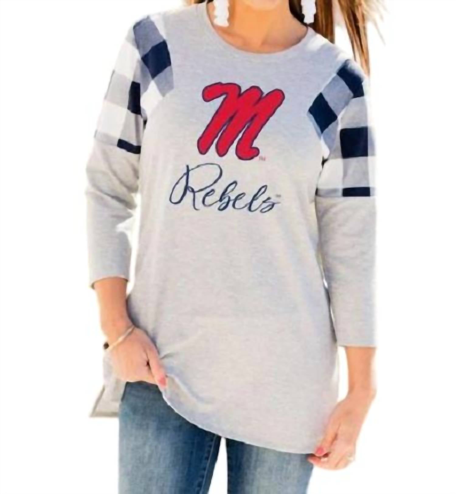 

Туника Ole Miss Get In Check серого/темно-синего цвета Gameday Couture