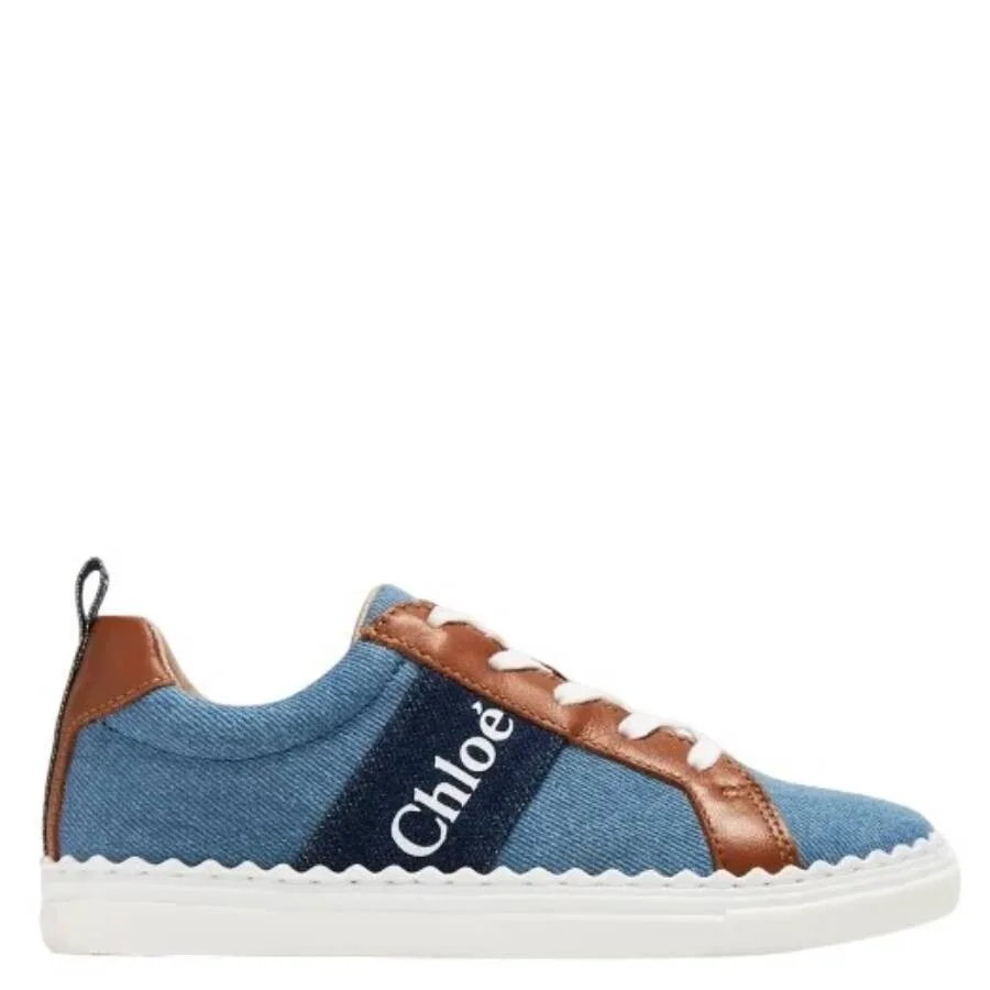 Детские кроссовки Chloé из денима с логотипом Lauren, синий