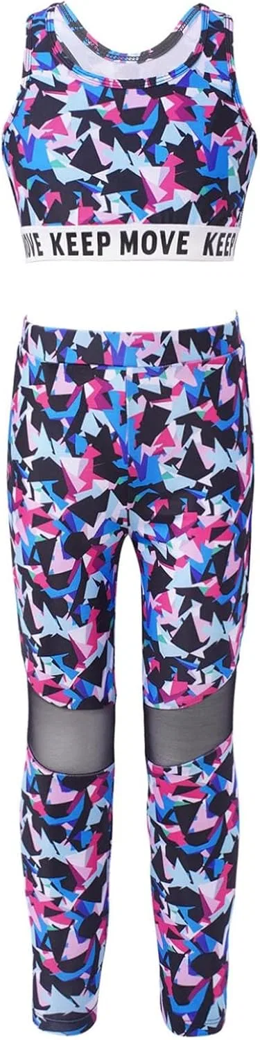 Детский спортивный костюм с принтом камуфляж winying, топ и леггинсы, Colorful Rhombus