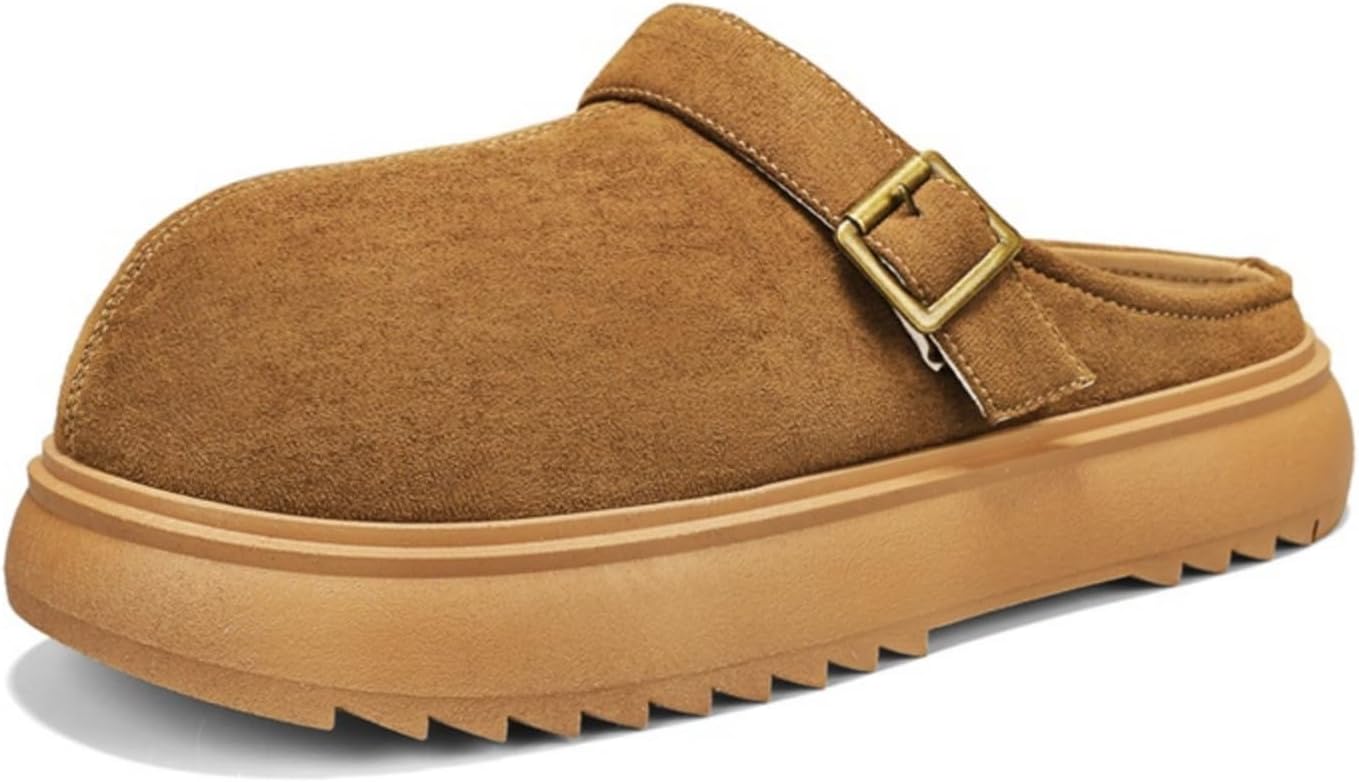 

Мужские замшевые сабо, кожаные мюли с мягкой стелькой, платформой, регулируемой пряжкой, на ходу Khwfjas, коричневый
