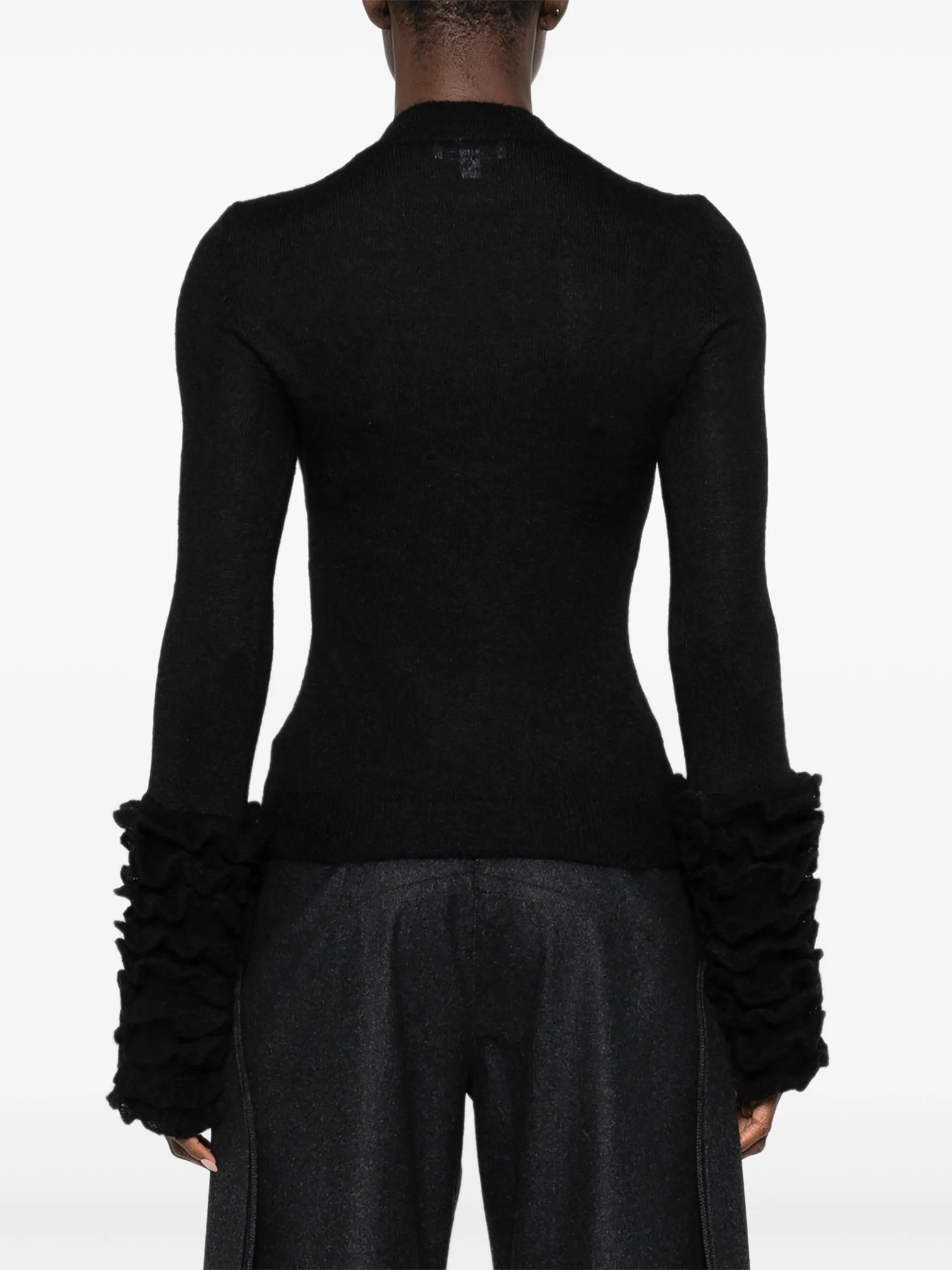 Свитер с оборками на манжетах Alaïa, черный — фото 4