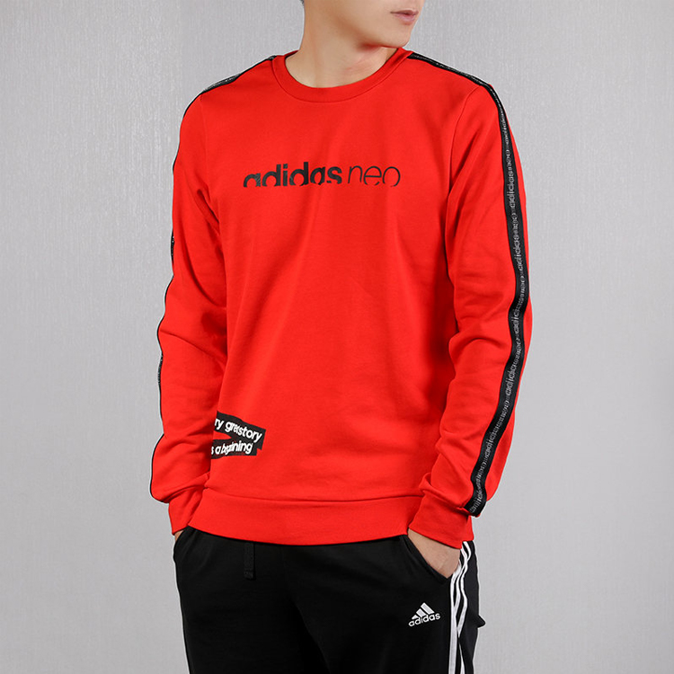 Adidas Neo Мужская толстовка с круглым вырезом, красная, средней толщины, стандартного размера — фото 4