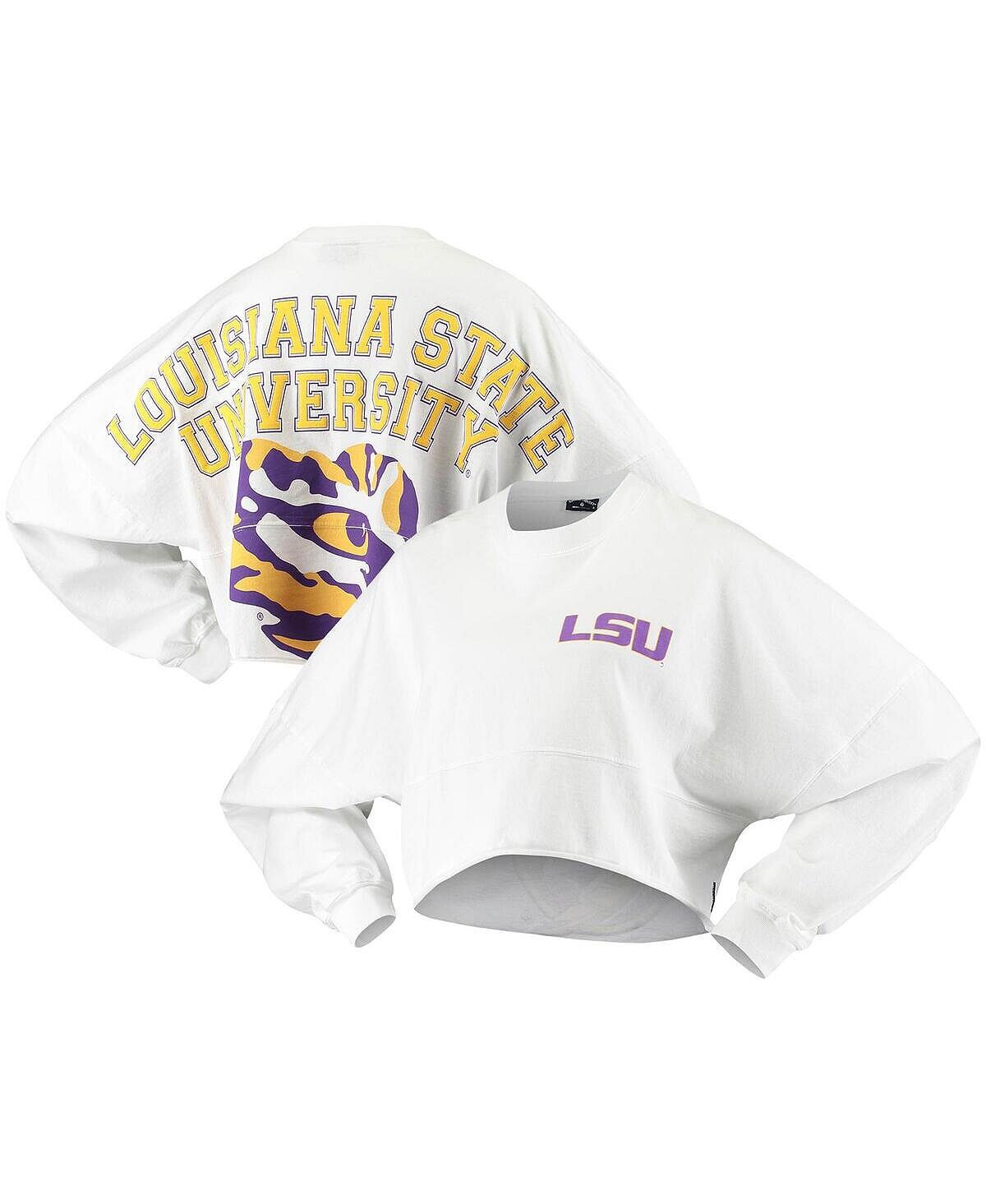 

Женская белая укороченная футболка с длинными рукавами LSU Tigers с необработанным подолом Spirit Jersey, белый