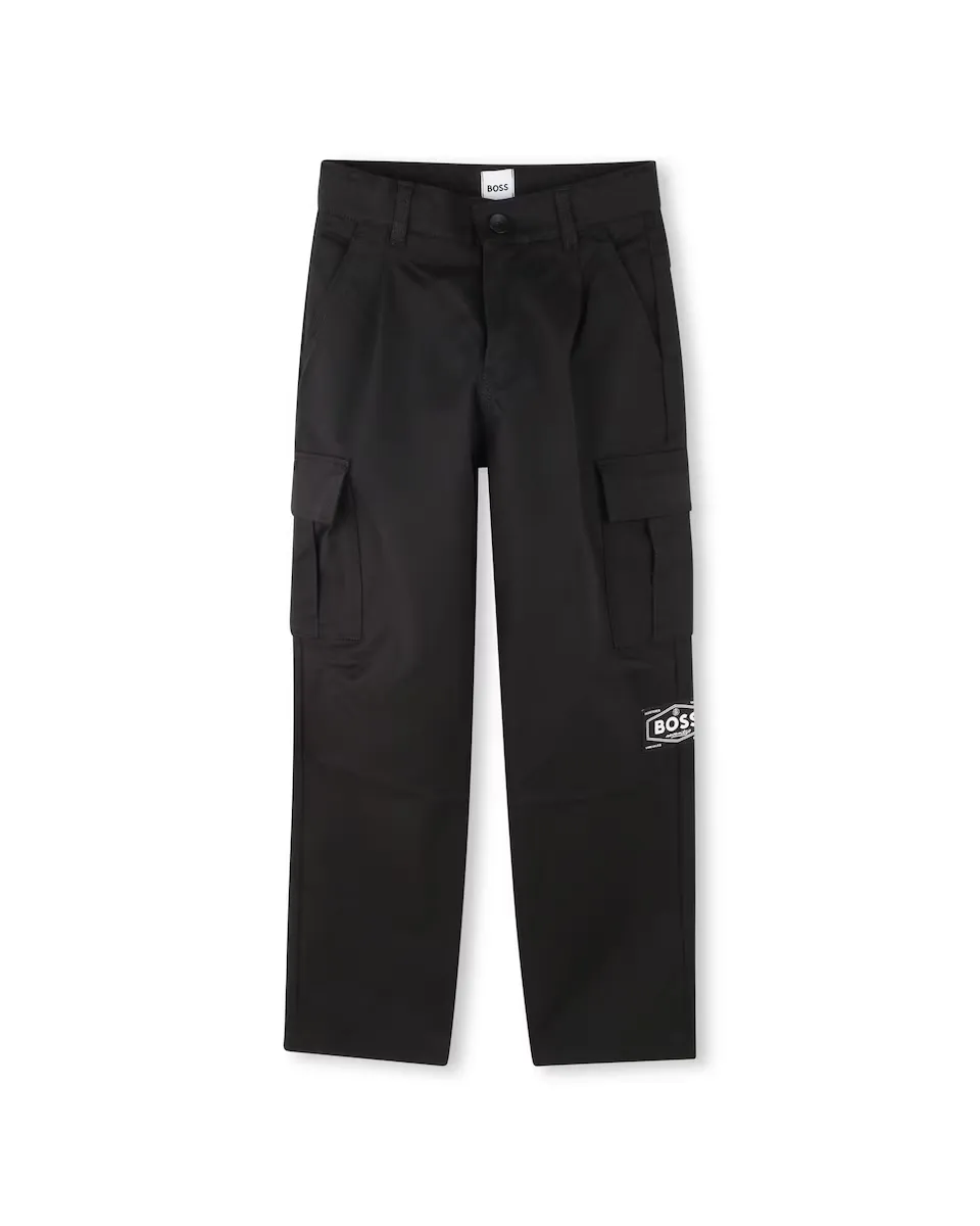 

Однотонные черные брюки-карго для мальчика BOSS Kidswear