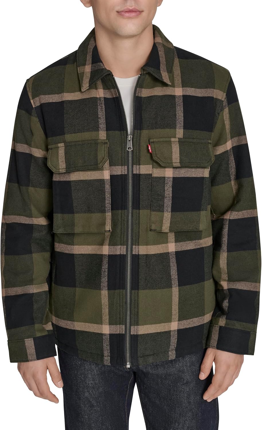 

Мужская клетчатая куртка Levi's с двумя карманами, Olive/Black Plaid