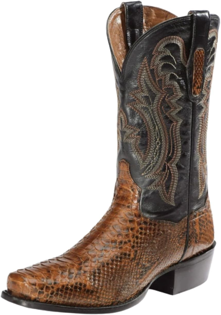 

Ковбойские сапоги для мужчин, западные сапоги с классической вышивкой, сапоги с квадратным носком, с принтом под змею, деревенские сапоги с массивным каблуком, ботильоны OtpyNik, Coffee