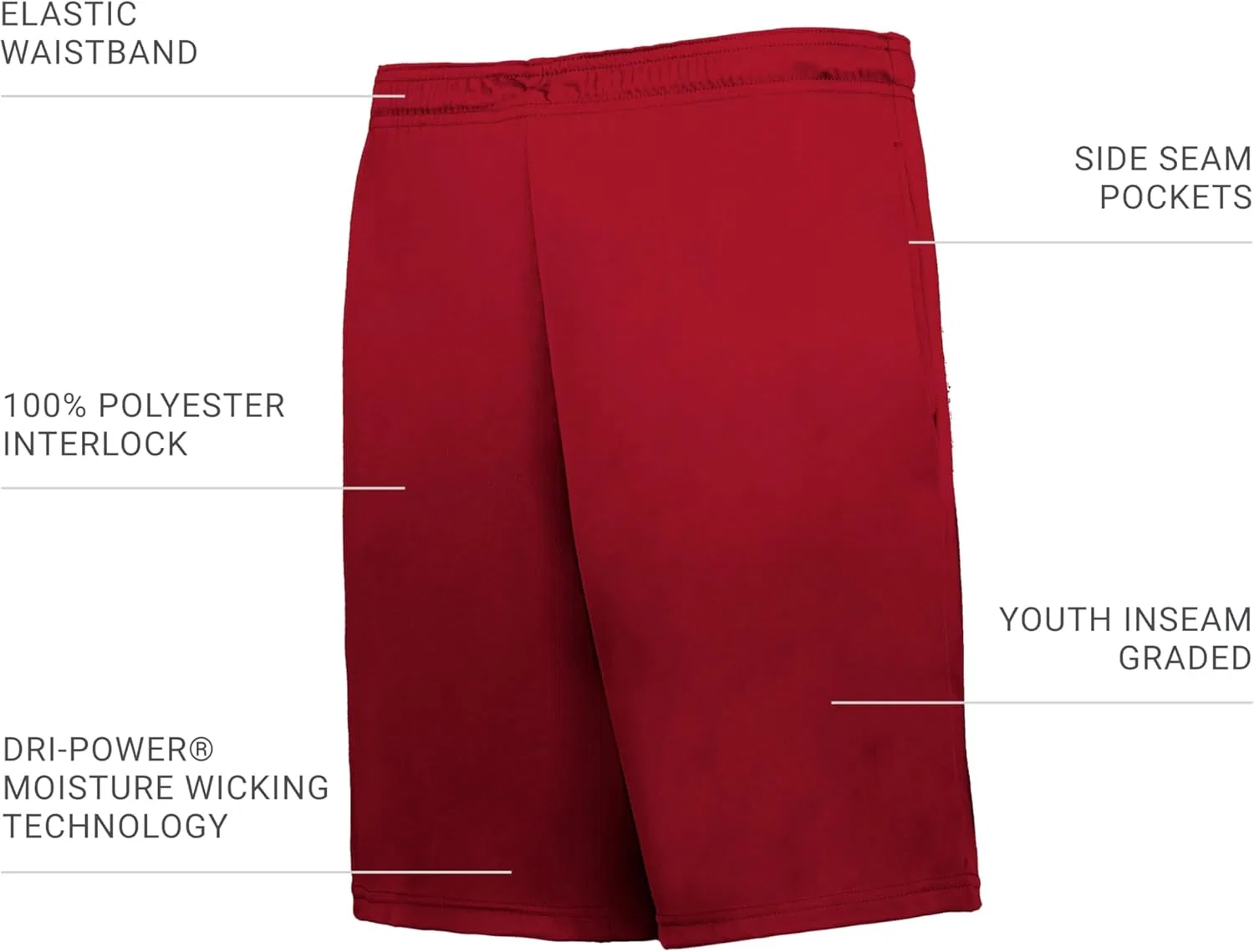Russel Athletic Детские спортивные шорты Russell Athletic Boys Dri-Power Essential Performance Shorts, True Red — фото 3