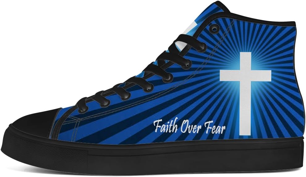 Кеды на высокой подошве chebing для мужчин и женщин, Faith Over Fear, с верхом из ткани, шнуровкой, повседневные, подарок для мужчин и женщин, синий — фото 3