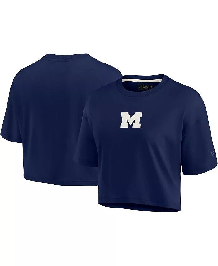 

Женская темно-синяя укороченная футболка Michigan Wolverines Super Soft Boxy Fanatics Signature