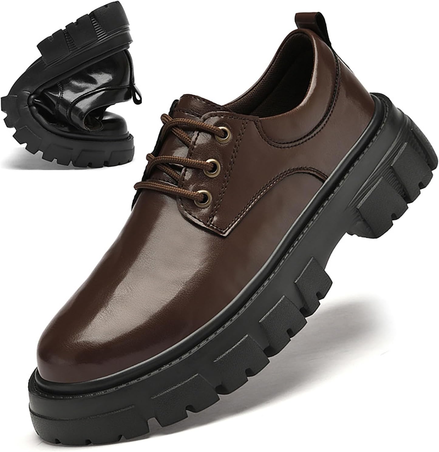 

Мужские деловые оксфорды из коровьей кожи с рифленой подошвой, удобные с круглым носком, на каблуке-блоке, с платформой, повышенной устойчивостью, нескользящие, для повседневной работы, офиса и повседневной носки Nengmaon, коричневый