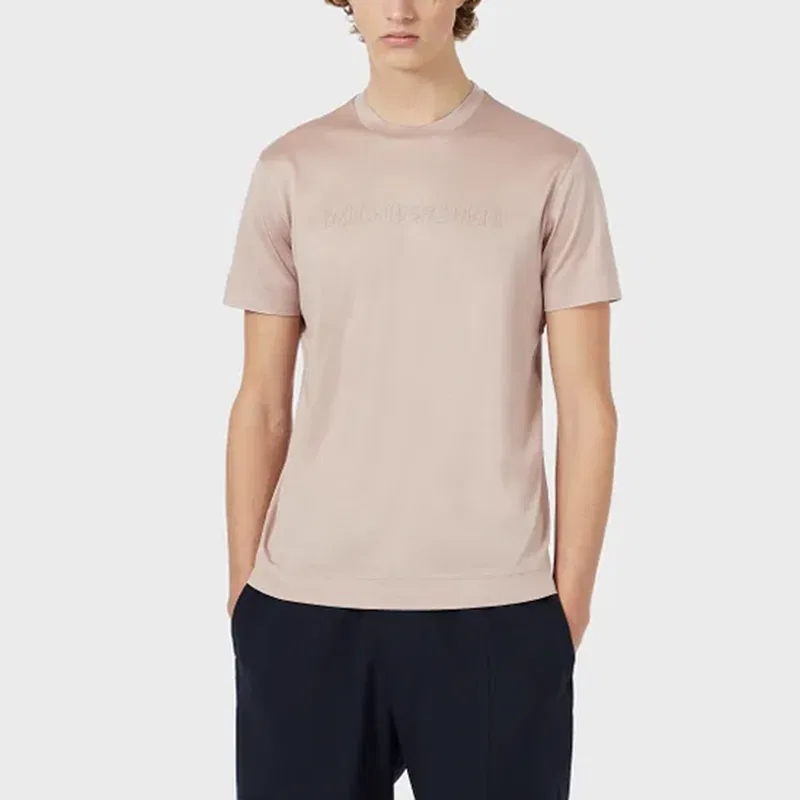 Футболка мужская серая с розовым, crew neck, moderate straight fit EMPORIO ARMANI, Gray Pink — фото 4