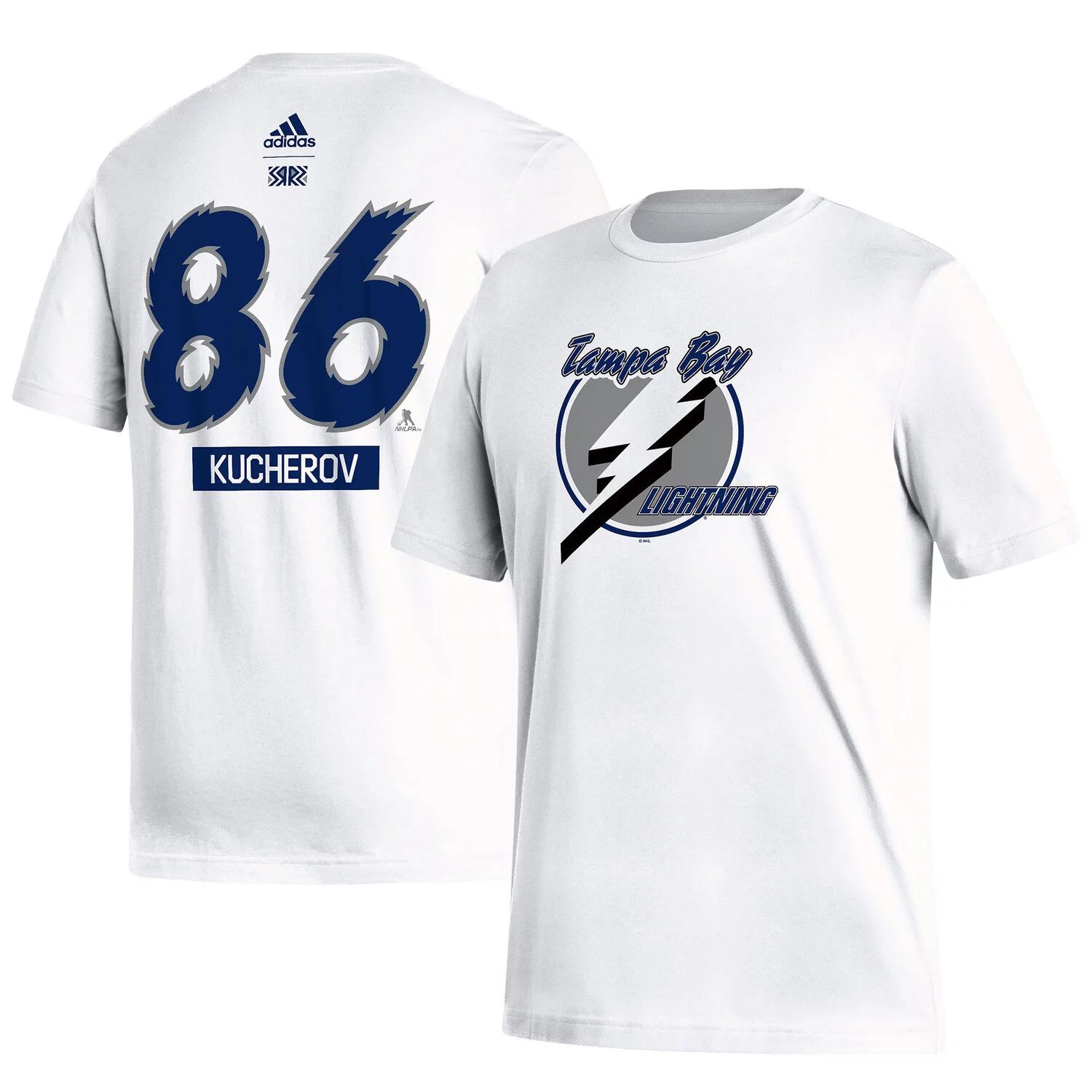 

Мужская футболка adidas Nikita Kucherov White Tampa Bay Lightning Reverse Retro 2.0 с именем и номером