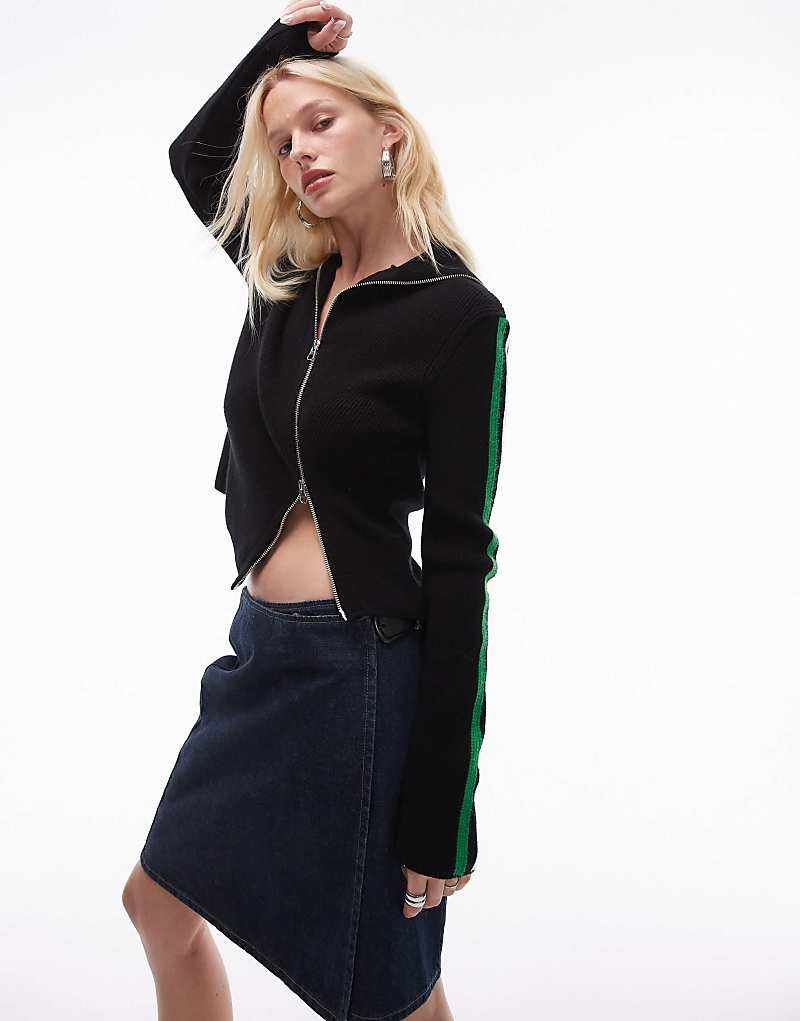 

Topshop – саржевый кардиган на молнии черного и зеленого цветов