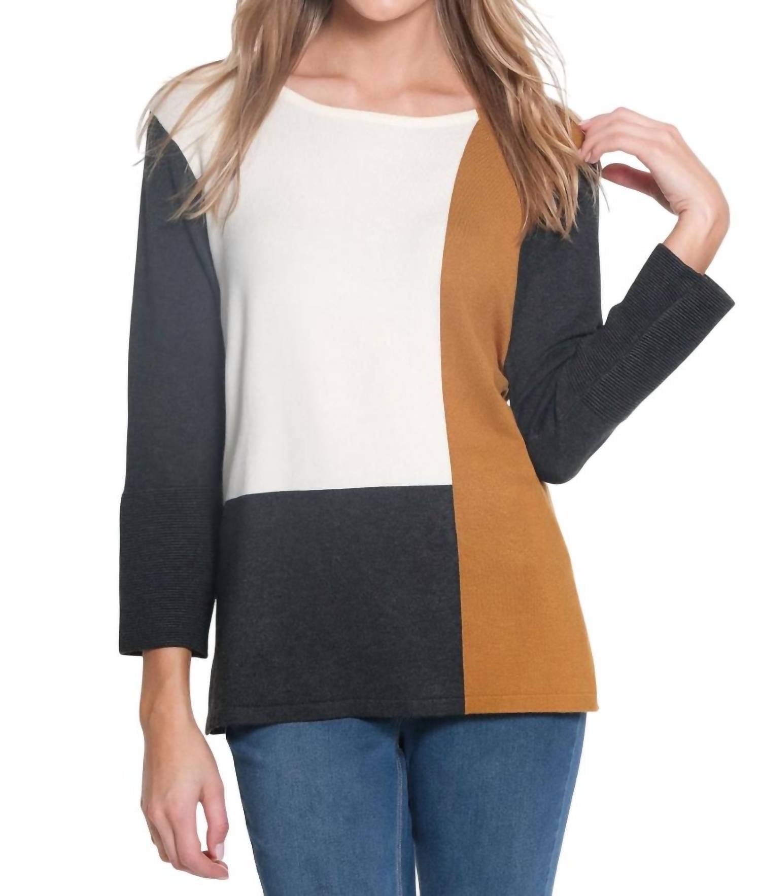 

3/4 рукав Jewel Neck цветной блок однотонный свитер в многоцветном исполнении Multiples, цвет multi