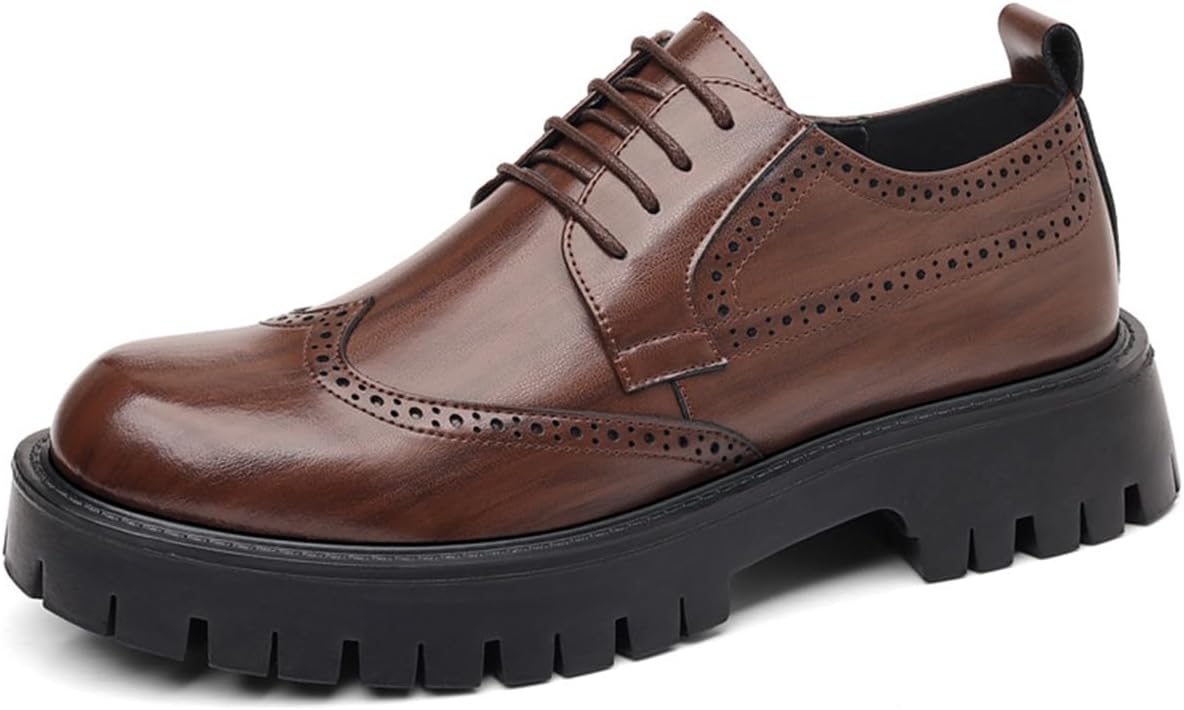 

Мужские кожаные туфли на платформе Oxfords, винтажные, с круглым носком, массивной подошвой, повседневные туфли с крылышками, броги, бизнес-туфли для работы и офиса, дерби Xiaoguli, коричневый