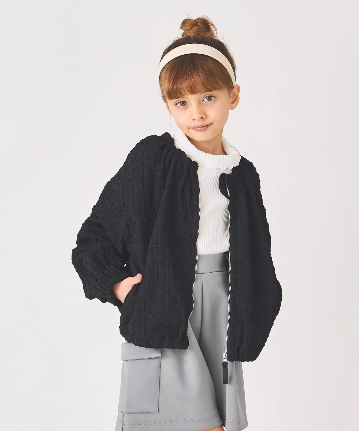Куртка детская из жаккарда с клеткой, ever closet, черная