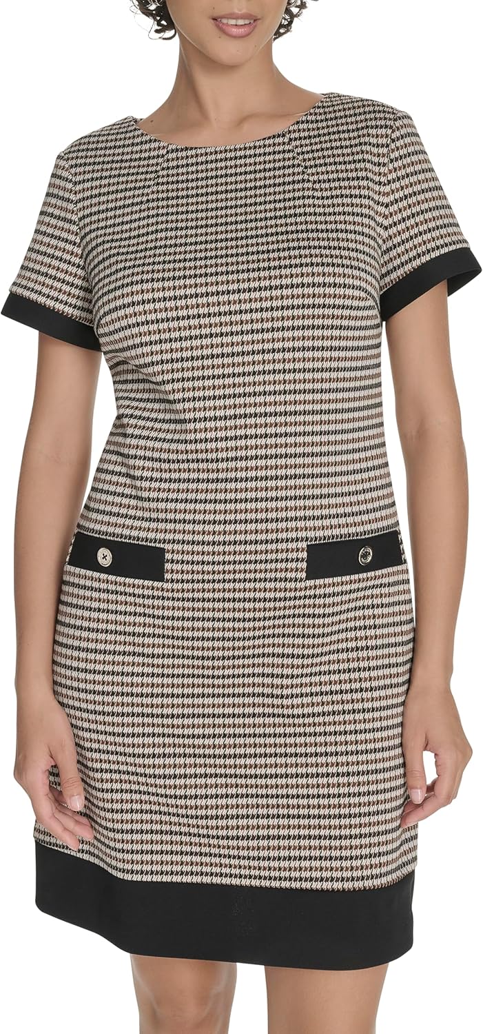 

Женское платье-трапеция Tommy Hilfiger с короткими рукавами и отделкой из крепа, Brown Multi