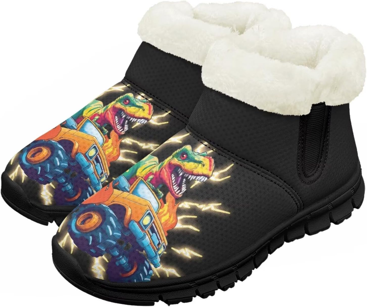 

Детские зимние ботинки для мальчиков и девочек, утепленные высокие кеды с подошвой против скольжения и флисовой подкладкой, пушистые слипоны Chririnla, Truck Dinosaur
