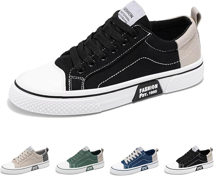 

Мужские кеды из канвы, дышащие и удобные для ходьбы - легкие повседневные шнурованные обувь для скейтбординга и уличной моды Bontebian, черный