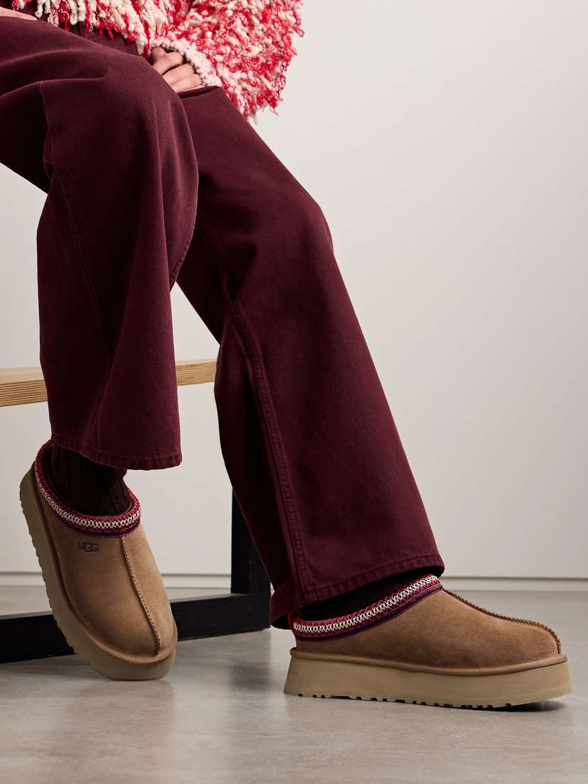 Тапочки на платформе из овчины с вышивкой Tazz Ugg, коричневый — фото 2