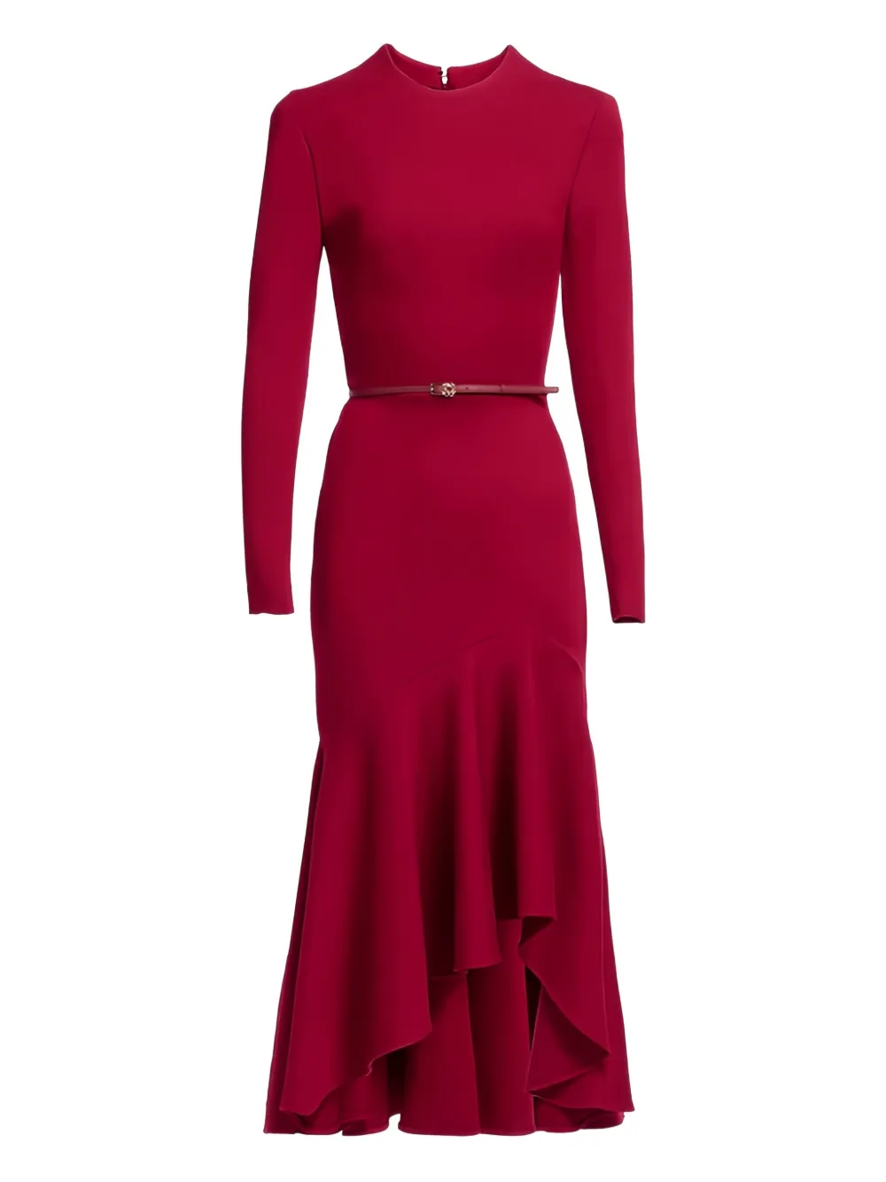 

Платье миди с оборками и поясом Elie Saab, красный