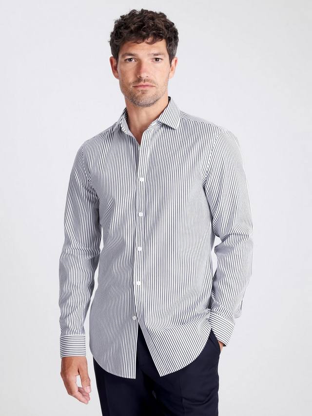 

Хлопковая рубашка slim fit в полоску с эффектом non-iron Moss, White/Navy